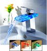 Waterfall chrome + glass Design faucet luminous 3 colors LED