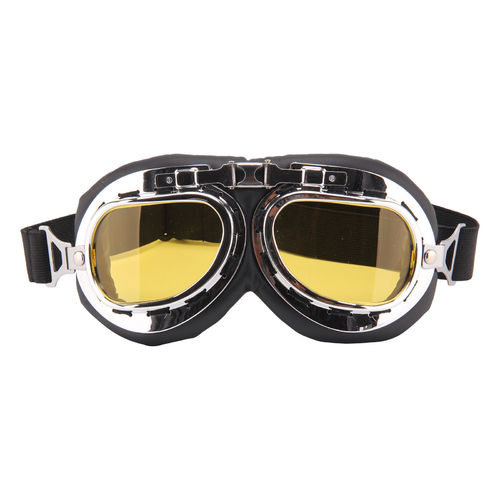 Motorcycle & Ski Goggles Retro Vintage Bomber Style Yellow Lenses