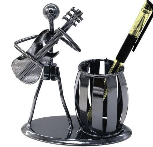 Handmade STEEL Pen Holder - Guitar Player Statue (Electric Guitar)