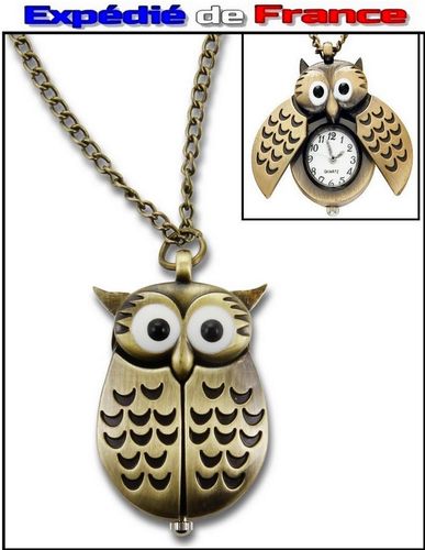 Boho Necklace with Pocket fashion watch Owl shaped