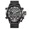 Military Sport Design Watch Dual Time Milanese Mesh Strap