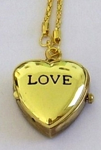 Necklace Gold Heart Watch Shaped Pendant "Love" Engraved