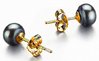 Earrings - freshwater Black Pearl on silver gold plated