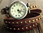 vintage hippie style Leather 3 Wrist Tour Bracelet Watch -