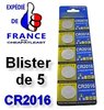 5 Piles Lithium CR2016 (CR 2016) - 3v -