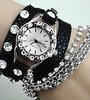 watch bracelet jewelry triple lap - Rhinestones + chain - black