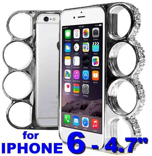 Coque Iphone 6 / 4.7"  Poing Américain - argent + Strass