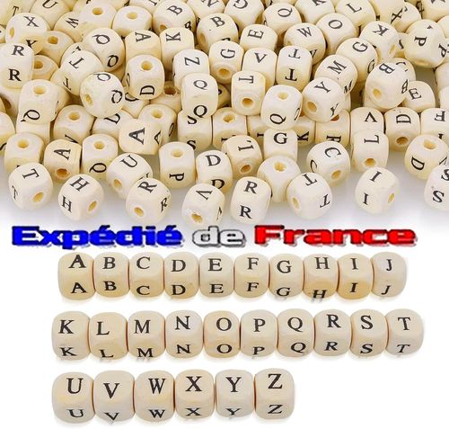 100 Perles Cube 8 mm Bois Lettres Alphabet Loisirs Créatifs DIY
